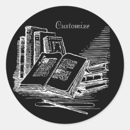 Gepersonaliseerde Black and White Academia Ronde Sticker