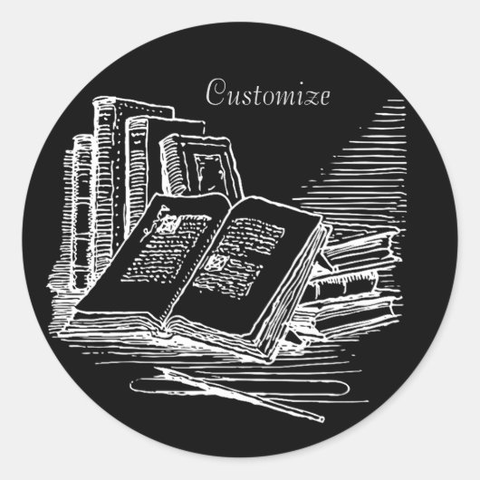 Gepersonaliseerde Black and White Academia Ronde Sticker (Voorkant)