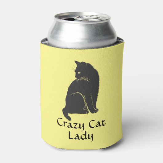 Gepersonaliseerde Black Cat Crazy Cat Lady Geel Blikjeskoeler (Blikje Voorkant)