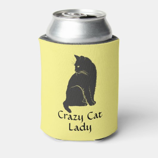 Gepersonaliseerde Black Cat Crazy Cat Lady Geel Blikjeskoeler (Blikje Achterkant)