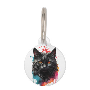 Gepersonaliseerde Black Cat Splatter Art Portret Huisdierpenning