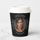 Gepersonaliseerde Black Cheers Photo Name Script Papieren Bekers (Achterkant)