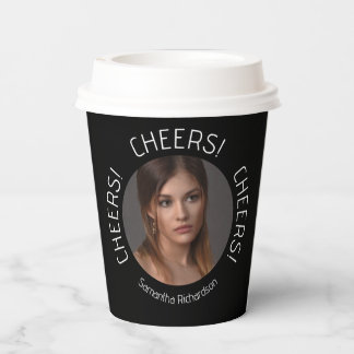 Gepersonaliseerde Black Cheers Photo Name Script Papieren Bekers