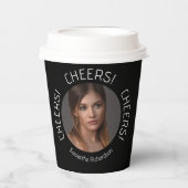 Gepersonaliseerde Black Cheers Photo Name Script Papieren Bekers (Voorkant)