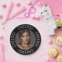 Gepersonaliseerde Black Cheers Photo Name Script Papieren Bordje