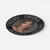 Gepersonaliseerde Black Cheers Photo Name Script Papieren Bordje (Gekanteld)