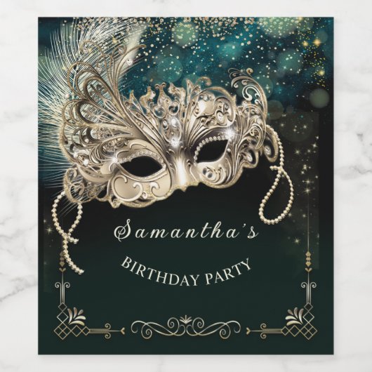 Gepersonaliseerde Black Emerald Masquerade Party Wijn Etiket (Enkel label)