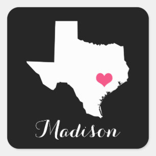 Gepersonaliseerde Black en Pink Texas Home State Vierkante Sticker