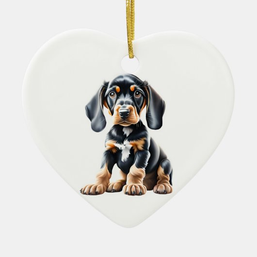 Gepersonaliseerde Black en Tan Coonhound Puppy Keramisch Ornament (Voorkant)