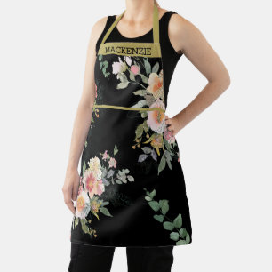 Gepersonaliseerde Black Floral Vrouwen Schort