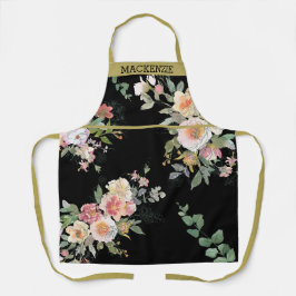 Gepersonaliseerde Black Floral Vrouwen Schort