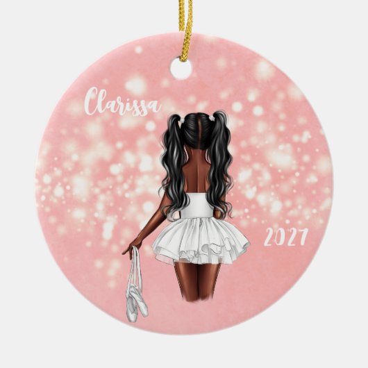 Gepersonaliseerde Black Girl Ballerina Ornament (Voorkant)