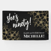 Gepersonaliseerde Black Gold 90e verjaardagsfeestj Spandoek (Horizontaal)