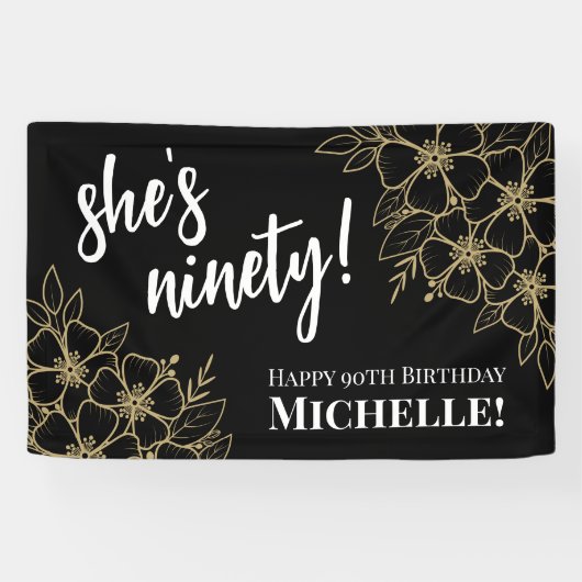 Gepersonaliseerde Black Gold 90e verjaardagsfeestj Spandoek (Horizontaal)