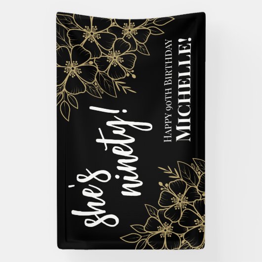 Gepersonaliseerde Black Gold 90e verjaardagsfeestj Spandoek (Verticaal)