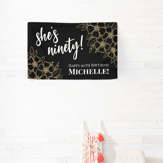 Gepersonaliseerde Black Gold 90e verjaardagsfeestj Spandoek (Insitu)