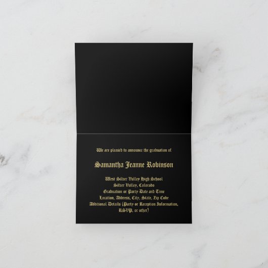 Gepersonaliseerde Black + Gold Afstuderen Aankondi (Binnen)
