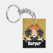 Gepersonaliseerde Black & Gold Cheerleading Sleute Sleutelhanger (Voorkant Links)