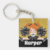 Gepersonaliseerde Black & Gold Cheerleading Sleute Sleutelhanger (Voorkant)