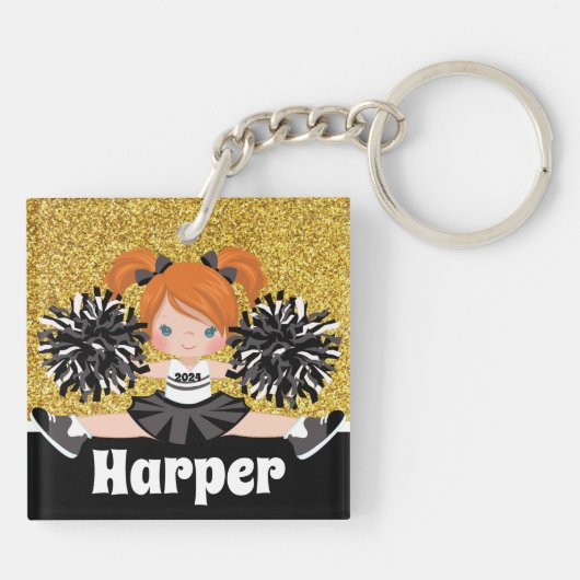 Gepersonaliseerde Black & Gold Cheerleading Sleute Sleutelhanger (Achterkant)