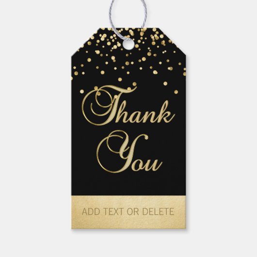 Gepersonaliseerde Black Gold Confetti DANK U gunst Cadeaulabel (Voorkant)