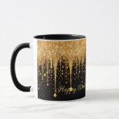 Gepersonaliseerde Black Gold Dripping Glitter Verj Mok (Links)