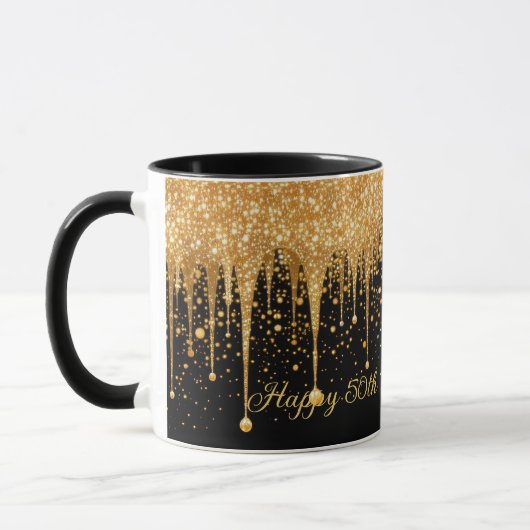 Gepersonaliseerde Black Gold Dripping Glitter Verj Mok (Links)