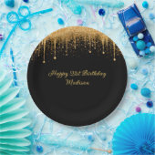 Gepersonaliseerde Black Gold Dripping Glitter Verj Papieren Bordje (Feest)