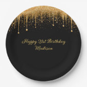 Gepersonaliseerde Black Gold Dripping Glitter Verj Papieren Bordje (Voorkant)