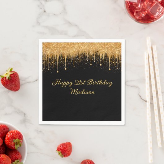 Gepersonaliseerde Black Gold Dripping Glitter Verj Servet (Insitu)