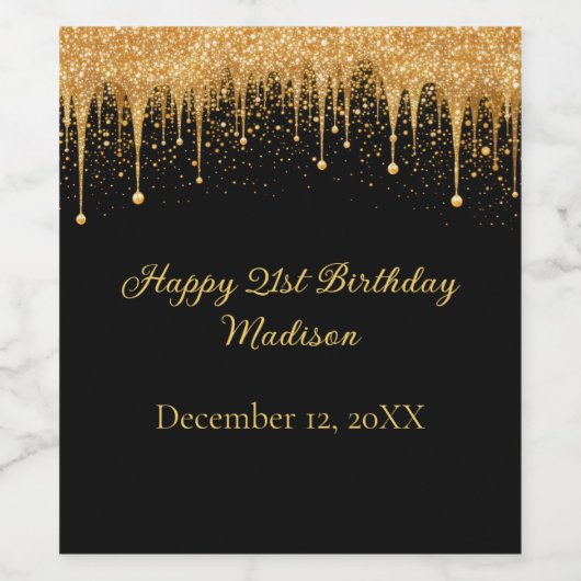 Gepersonaliseerde Black Gold Dripping Glitter Verj Wijn Etiket (Enkel label)
