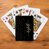 Gepersonaliseerde Black Gold Elegant Script Confet Pokerkaarten