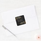 Gepersonaliseerde Black Gold Elegant Vrolijk Kerst Vierkante Sticker (Envelop)