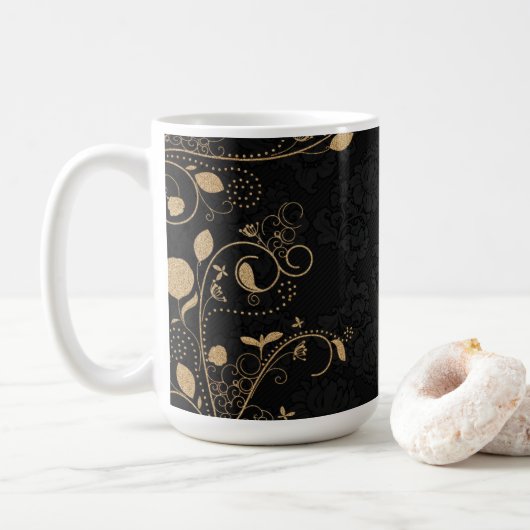 Gepersonaliseerde Black & Gold Feestelijke Kerst Koffiemok (Met donut)