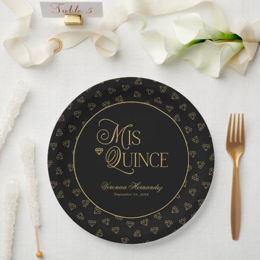 Gepersonaliseerde Black Gold Mis Quince Quinceaner Papieren Bordje (Huwelijk)