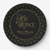 Gepersonaliseerde Black Gold Mis Quince Quinceaner Papieren Bordje (Voorkant)