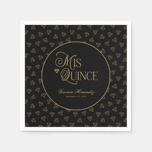 Gepersonaliseerde Black Gold Mis Quince Quinceaner Servet (Voorkant)