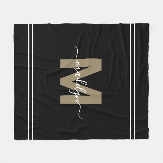 Gepersonaliseerde Black Gold Naam Monogram Fleece Deken (Voorkant (Horizontaal))