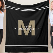 Gepersonaliseerde Black Gold Naam Monogram Fleece Deken