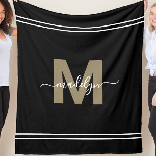 Gepersonaliseerde Black Gold Naam Monogram Fleece Deken