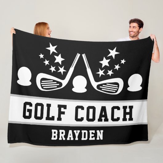 Gepersonaliseerde Black Golf Coach Naam Fleece Deken (In situ)