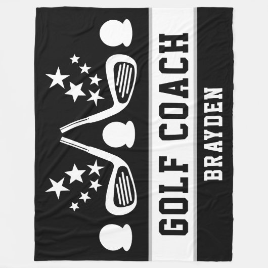 Gepersonaliseerde Black Golf Coach Naam Fleece Deken (Voorkant)