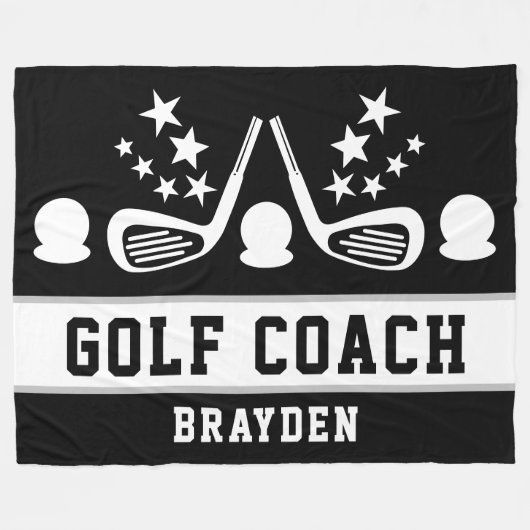 Gepersonaliseerde Black Golf Coach Naam Fleece Deken (Voorkant (Horizontaal))