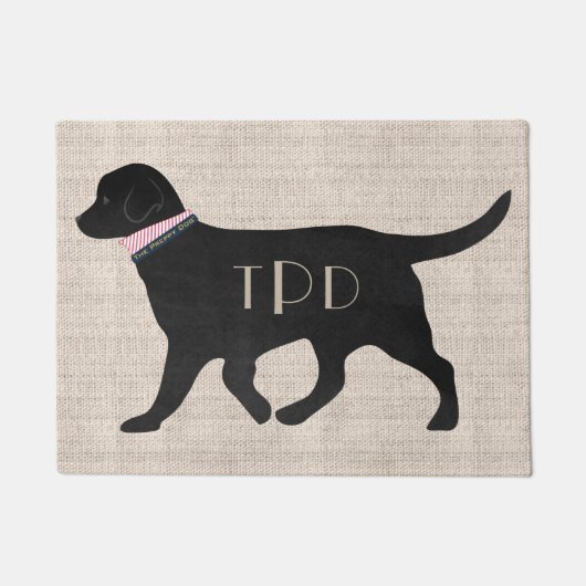 Gepersonaliseerde Black Lab Preppy Monogrammed Tan Deurmat (Voorkant)