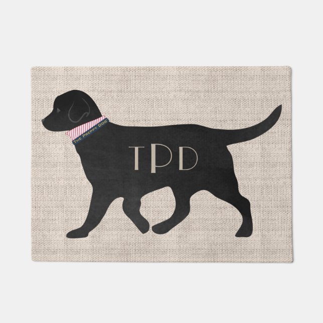 Gepersonaliseerde Black Lab Preppy Monogrammed Tan Deurmat (Voorkant)