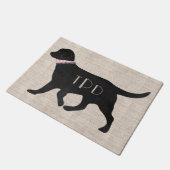 Gepersonaliseerde Black Lab Preppy Monogrammed Tan Deurmat (Schuin)
