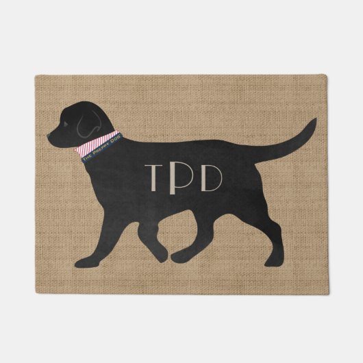 Gepersonaliseerde Black Lab Preppy Tan Jute Deurmat (Voorkant)
