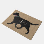 Gepersonaliseerde Black Lab Preppy Tan Jute Deurmat (Schuin)
