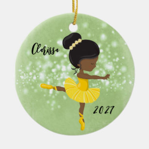 Gepersonaliseerde Black Little Girl Ballerina Orna Keramisch Ornament