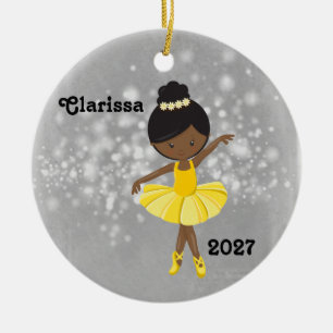 Gepersonaliseerde Black Little Girl Ballerina Orna Keramisch Ornament